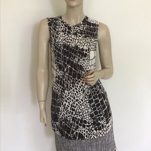 Vince White Black Croc Animal Print Sleeveless Muscle Tank Shirt Tunic Top XS